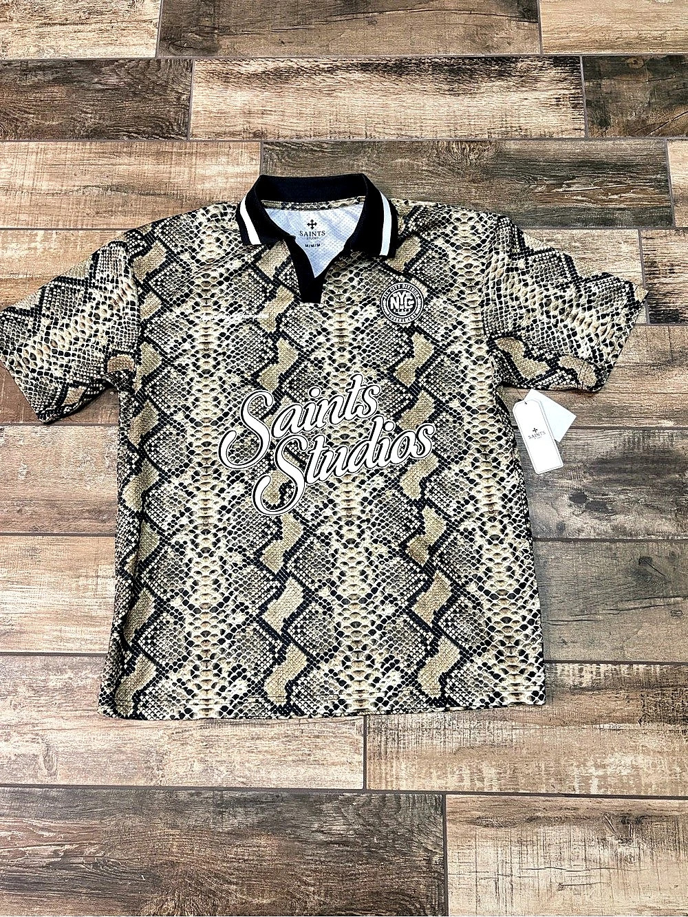 Saints Studio Snake Skin Polo Snake Print Polo Size Medium NWT